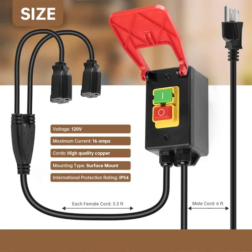 Vista 6 de Interruptor de seguridad monofásico de 110 V, interruptor de mesa Ortis Router con 2 enchufes hembra y arranque/parada sincronizados, paleta