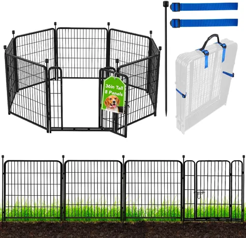 Vista 20 de ADAVIN Cercas y Bordes de Jardín de 32 Pulgadas (Alto), 1 Puerta + 3 Paneles Cerca para Perros Exterior para Patio, Cerca Barrera de Metal de Hierro