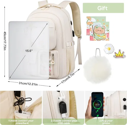 Vista 6 de kadilong Mochila escolar para adolescentes y niñas, lindas mochilas para mujeres, mochila estética para laptop, mochila para la escuela secundaria