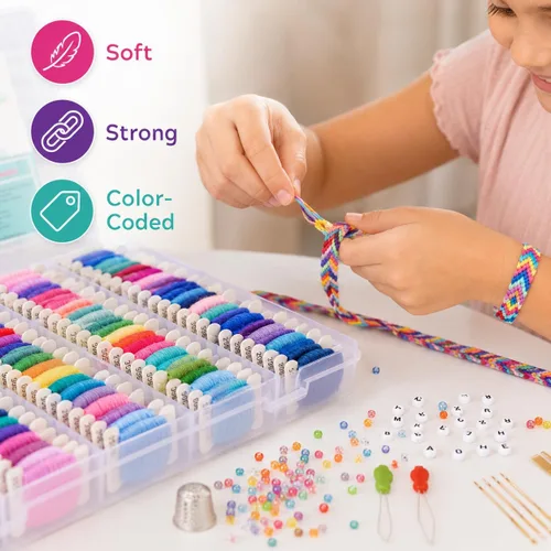 Vista 7 de Athena's - Juego de 200 pulseras de la amistad, kit de fabricación de pulseras con caja organizadora, incluye 100 piezas de hilo de hilo de hilo