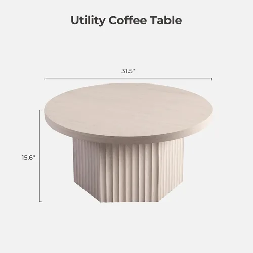 Vista 2 de SICOTAS Mesa de centro redonda para sala de estar, mesa de centro acanalada moderna de 32 pulgadas con almacenamiento, mesa de comedor de té