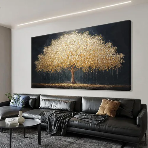Vista 19 de Tsomzxng Arte Moderno de Lienzo para Decoración de Pared Impresiones de Pinturas Paisaje Dorado del Árbol de la Vida Impresiones de Pintura