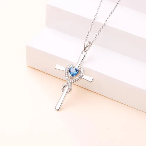 Vista 4 de DAOCHONG Collar de cruz de plata de ley 925 para mujer, colgante de cruz infinita con corazón y cruz de infinito, joyería religiosa, regalos