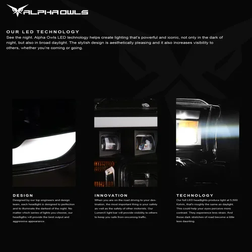 Vista 3 de Alpha Owls 8711156 Faros Delanteros de Proyector LED Completo con Barra de Luz LED Blanca - Negro Ámbar Compatible con 2002-2005 Dodge Ram