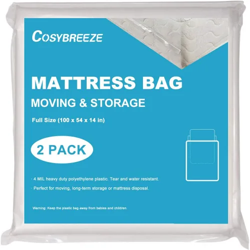 Vista 10 de Bolsas de plástico de 4 mil de grosor para almacenamiento de colchón en movimiento, tamaño individual, paquete de 2 – Protector de colchón súper