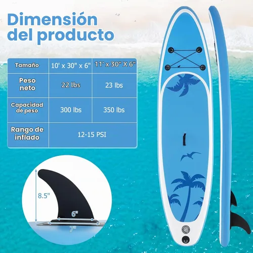 Vista 7 de GYMAX Tabla de remo, tabla de remo inflable con accesorios de SUP, aleta extraíble, paleta, bomba, correa y bolsa de transporte, tablas de remo