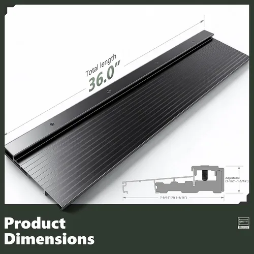 Vista 3 de Umbral de puerta de aluminio ajustable negro de 36 pulgadas, resistente, 6-9/16 pulgadas de ancho, se adapta perfectamente a la altura de la puerta