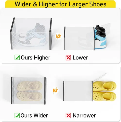 Vista 11 de Kuject - Cajas de almacenamiento de zapatos extragrandes con paquetes de carbón activado para armario 12 Pack, Odor Absorber, Stackable, Fits Men