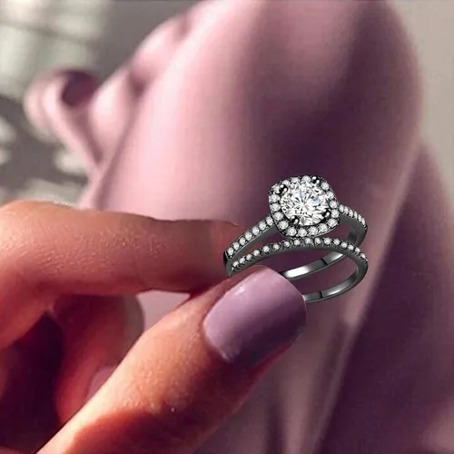 Vista 4 de iLH Clearance Hollow Carving Diamond Rings,Women Fashion Luxury Zircon Rings Engagement Wedding Rings Jewelry Gift by ZYooh