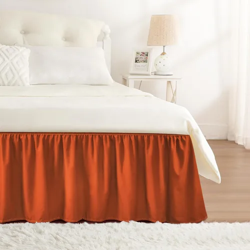 Vista 73 de Falda de cama RIMELA tamaño Queen color verde bebé con caída de 15 pulgadas, falda elástica envolvente, volante que protege contra el polvo
