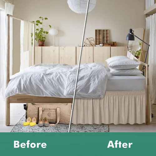 Vista 46 de Biscaynebay Faldas de cama envolventes con esquinas divididas para camas Twin/Twin XL de 15 pulgadas de caída, volantes de polvo elásticos Negro