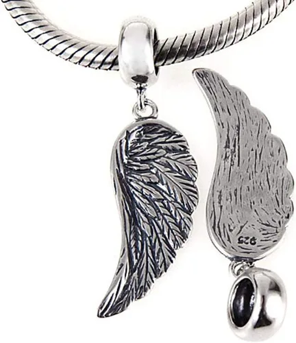 Vista 3 de Abalorio de ala de ángel de plata de ley 925 con plumas de amor para pulsera Pandora (F)