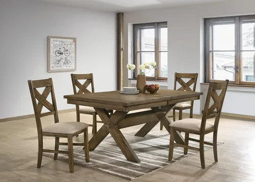 Vista 4 de Roundhill Furniture Raven - Juego de 2 sillas de comedor tapizadas con respaldo cruzado en acabado marrón pino esmaltado
