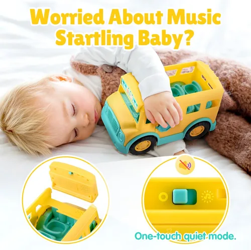 Vista 4 de PLAY Juguete musical amarillo del autobús escolar para niños pequeños