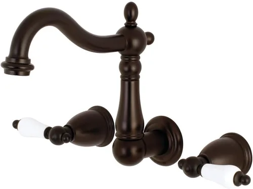 Vista 6 de Kingston Brass KS1253PL Grifo de baño de montaje en pared central de 8 pulgadas, latón antiguo