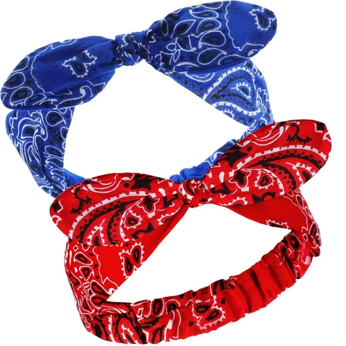 Vista 16 de Hicarer 2 diademas tipo bandana para mujeres y niñas, rojo, blanco