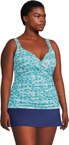 Vista 4 de Lands' End Traje de baño largo resistente al cloro con cuello en V para mujer, con tirantes ajustables