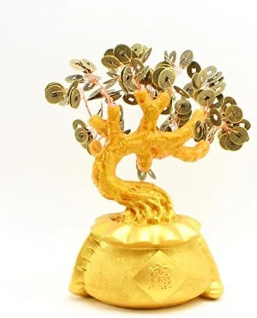 Vista 2 de We Pay Your Sales Tax Gran árbol del dinero de Feng Shui de 9 pulgadas, moneda de oro, moneda de oro, bolsa de fortuna, estilo bonsái, Feng Shui