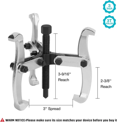 Vista 3 de DURATECH Extractor de engranajes de 3 mordazas de 3 pulgadas, herramienta de extracción para engranajes, poleas, rodamientos y volantes