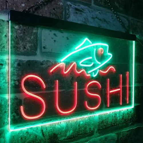 Vista 42 de ADVPRO Sushi Fish Sashimi Restaurant - Letrero de neón LED de doble color, azul y rojo, 12 x 8.5 pulgadas, st6s32-i3334-br