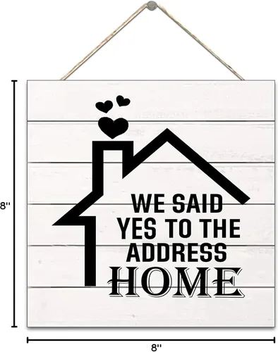 Vista 7 de Letrero colgante de madera con colgador con texto en inglés «We Said Yes to The Address House» («We Said Yes to The Address House»