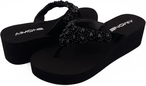 Vista 6 de AIMONE Printemps - Sandalias de tacón medio con diamantes de imitación para mujer