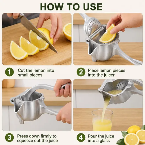 Vista 9 de Exprimidor de jugo manual, exprimidor de frutas manual con filtro de semillas, extractor manual de mano de aleación de aluminio resistente