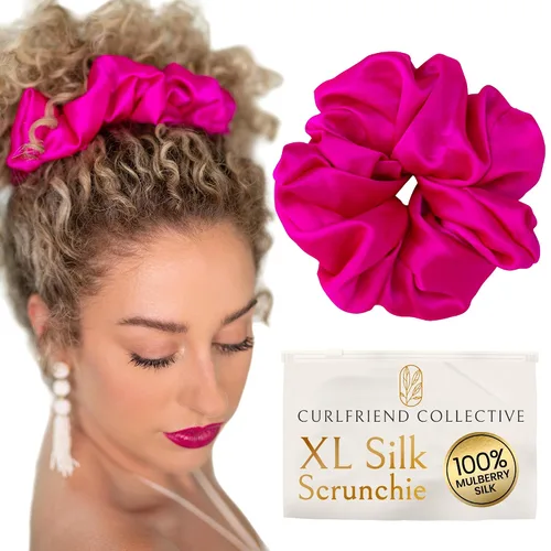 Vista 11 de Coleteros de seda para mujeres con moño – Coleteros de seda de morera extragrandes – Coleteros sin daños extra grandes para cabello rizado, grueso