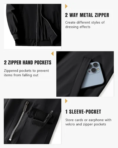 Vista 22 de Polu Chaquetas bomber para hombre con bolsillos, chaquetas cortavientos ligeras, cremallera de 2 vías, abrigo casual de negocios para otoño e