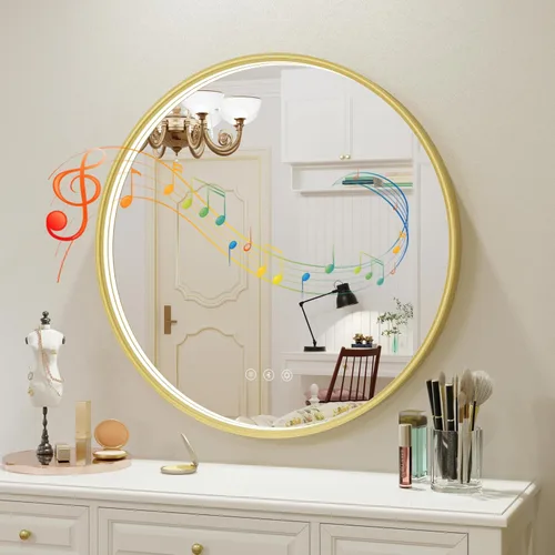 Vista 15 de Espejo de baño LED redondo Bluetooth dual de 20 pulgadas con antivaho Black Frame Circle Vanity Mirror with Lights, 3000K/4500K/6000K, Adjustable