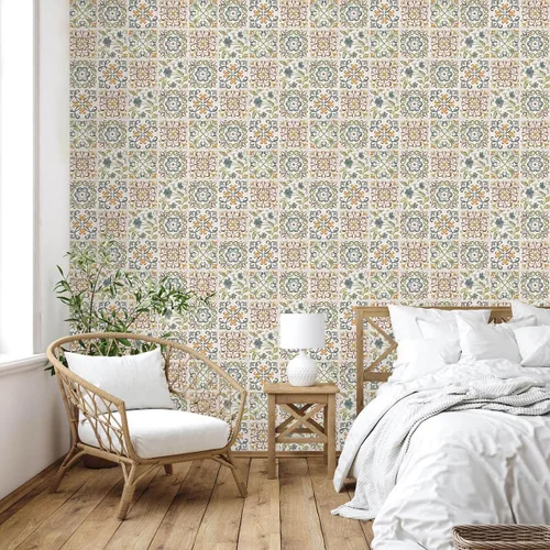 Vista 3 de Wudnaye Papel tapiz bohemio para despegar y pegar, papel de contacto de azulejos de imitación de 17 x 118 pulgadas, patrón de azulejos, extraíble