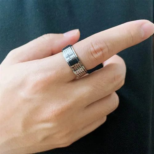 Vista 4 de Anillo inspirador de versículos de la Biblia giratorio, cruz y crucifijo de fe, anillo grueso para hombres y niños, de acero inoxidable