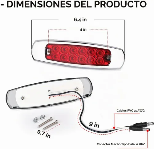 Vista 4 de Paquete de 20 (10 ámbar + 10 rojo) Luces LED de marcador lateral de 12 V con enchufe de 2 cables (CC), 12 luces LED para guardabarros, montaje en 10