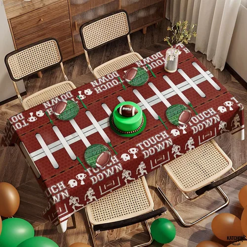 Vista 4 de KatchOn, XtraLarge - Mantel de fútbol – Paquete de 3 Decoraciones de fiesta de fútbol Mantel de campo de fútbol marrón Mantel de touchdown