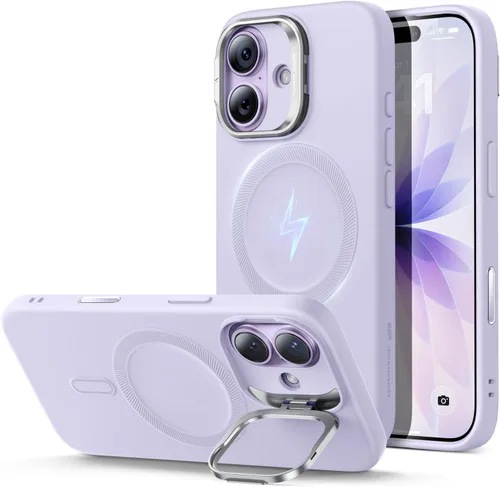 Vista 31 de ESR Funda para iPhone 14 Pro Max, Compatible con Funda de Silicona MagSafe con Soporte, Protección de Grado Militar, Soporte Integrado para Guardar