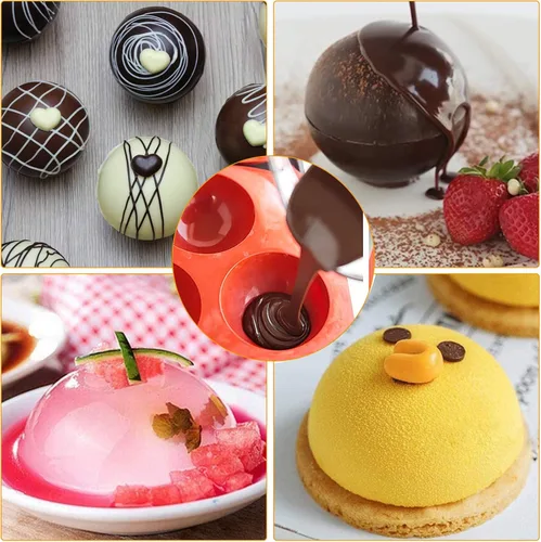 Vista 3 de Moldes para bombas de chocolate caliente – Moldes de silicona de 2.5 pulgadas y semiesferas – Marrón/3 piezas