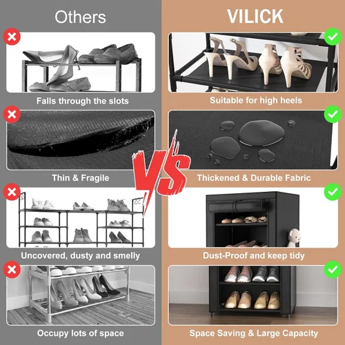 Vista 5 de Zapatero con cubierta, organizador de zapatos estrecho con 4 bolsillos laterales, estante alto de 10 niveles, almacenamiento para 18-22 pares