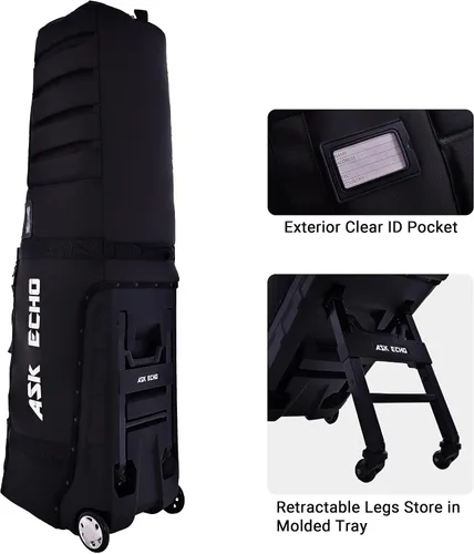 Vista 3 de ASK ECHO Locklink StableRoller - Bolsa de viaje de golf con sistema de balanceo de 4 ruedas, patas de soporte extensibles
