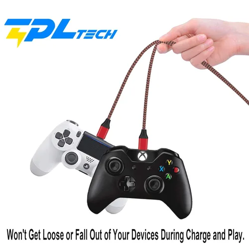 Vista 5 de TPLTECH Cable de carga para controlador Xbox One, controlador trenzado de nailon, cable USB duradero para Android Micro USB 2.0, compatible