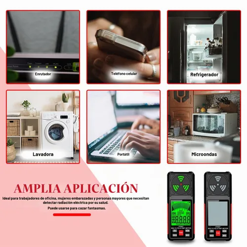 Vista 6 de Medidor EMF, detector de radiación de campo electromagnético portátil 3 en 1, probador EMF de mano para EF, RF, MF, señal WiFi, detector