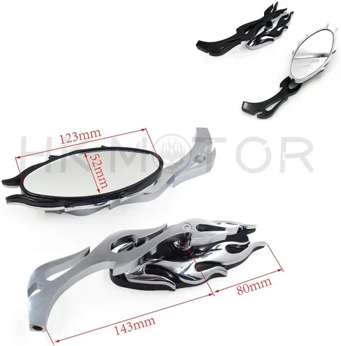 Vista 8 de HONGK - Espejo retrovisor estilo llama para motocicleta compatible con cualquier Cruiser Chopper Custom Negro [B01C0SR0PC]