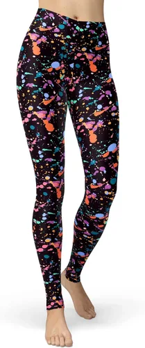 Vista 32 de sissycos - Leggings para mujer de los años 80 con estampado neón salpicado artístico, suaves como la seda y elásticas Splash abstracto
