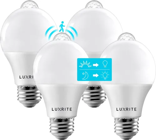 Vista 8 de LUXRITE Bombillas LED A19 con sensor de movimiento, equivalente a 60 W, sensor de atardecer a amanecer activado por movimiento, blanco suave de 3000