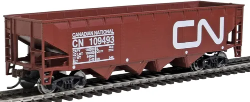 Vista 2 de Walthers Trainline Tolva compensada - Listo para funcionar- Escala HO nacional canadiense (marrón, blanco; logotipo grande)
