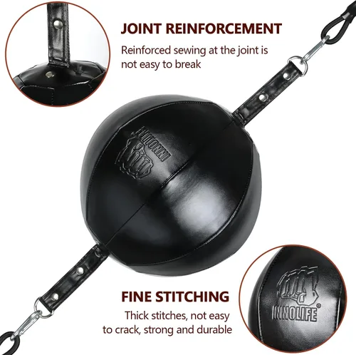 Vista 4 de InnoLife Kit de saco de boxeo de doble extremo con bola de perforación, kit de reacción de velocidad con cordones elásticos, perfecto