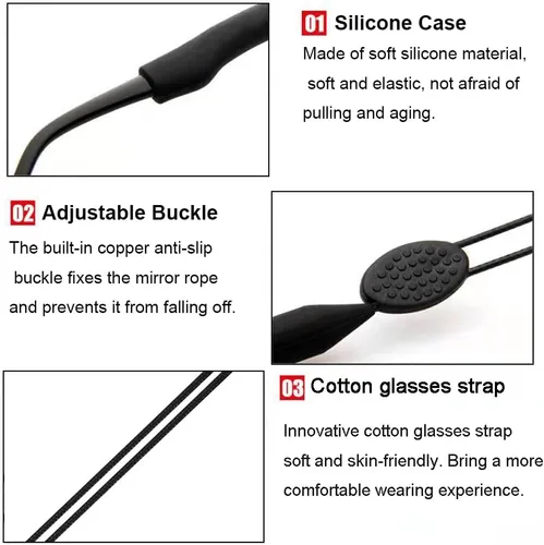 Vista 4 de Junsika Correa ajustable sin cola para gafas para hombres, mujeres, niños, deportes, gafas de sol, correa de soporte