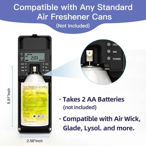 Vista 3 de Dispensador de fragancia automático LCD SVAVO - Dispensador de ambientador automático en aerosol programable, montaje en pared/independiente, ABS