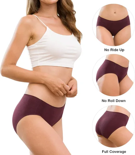 Vista 2 de Altheanray Ropa interior de algodón para mujer, sin costuras, suave, hipster, bikini de tiro medio para mujer