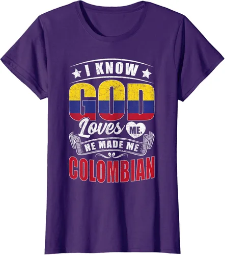 Vista 7 de Camiseta Colombia Flag God Loves Me Funny Colombians, Negro