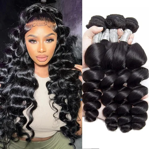 Vista 32 de Extensiones de cabello humano ondulado de 16, 18, 20, 22 pulgadas, grado 10A, extensiones de cabello humano ondulado 100% sin procesar, color negro